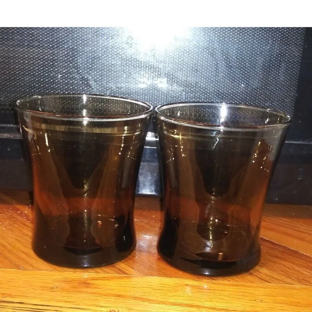 Vintage Mid Century Ombre Brown Flared 10 oz Lowball Rocks Drinking Glasses 2